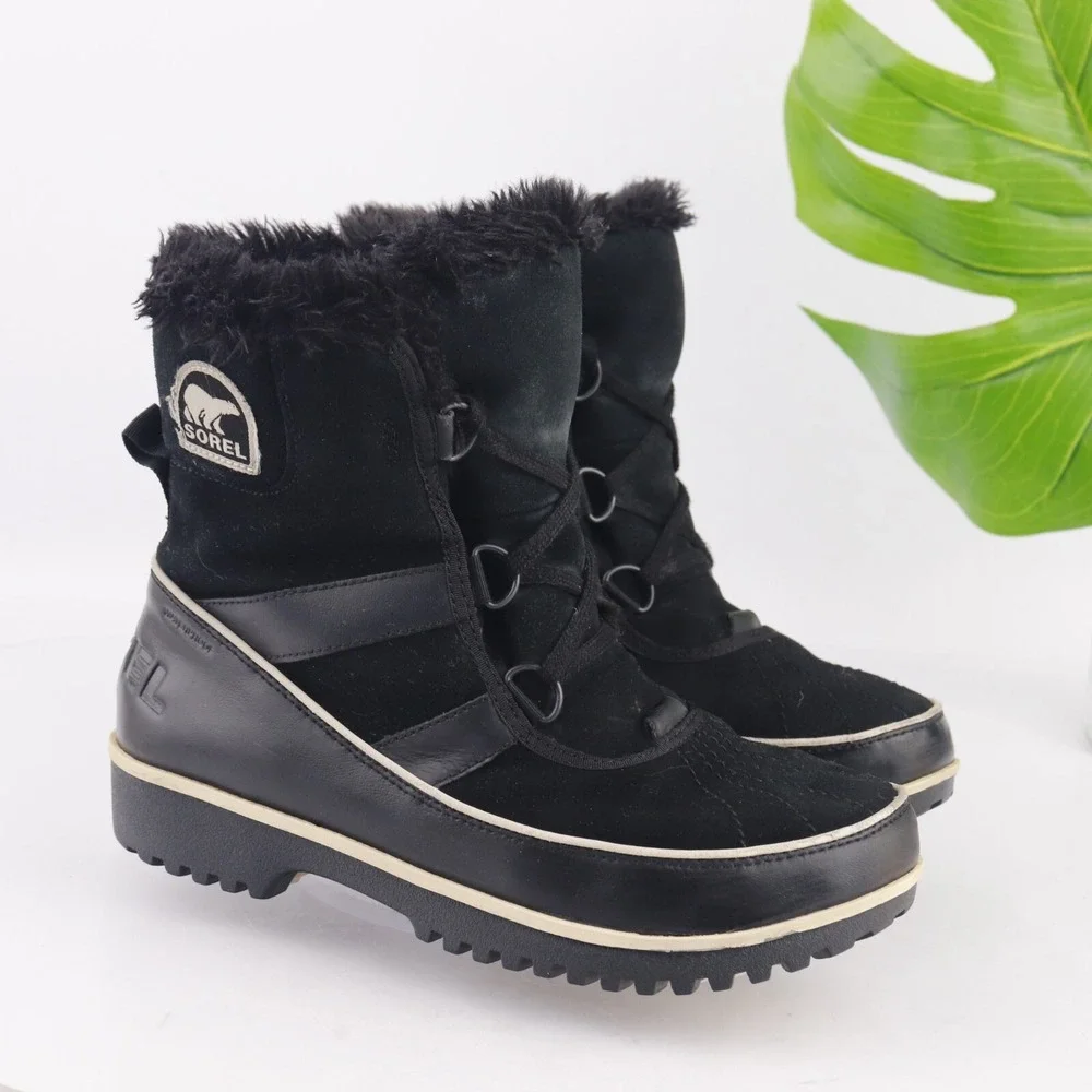 Sorel Womens Tivoli II Snow Boots Size 8 Waterproof Black Suede Lace Up Booties